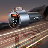 Mcdodo 75W Super Fast Dual Port Digital Display Car Charger(USB-C + USB-A )