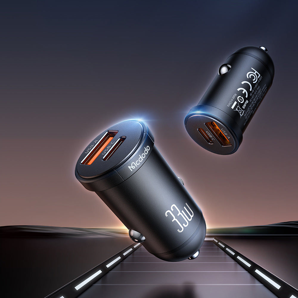 Mcdodo 33W Cool Series Mini Dual Port Fast Car Charger With LED Light (USB-C + USB-A )