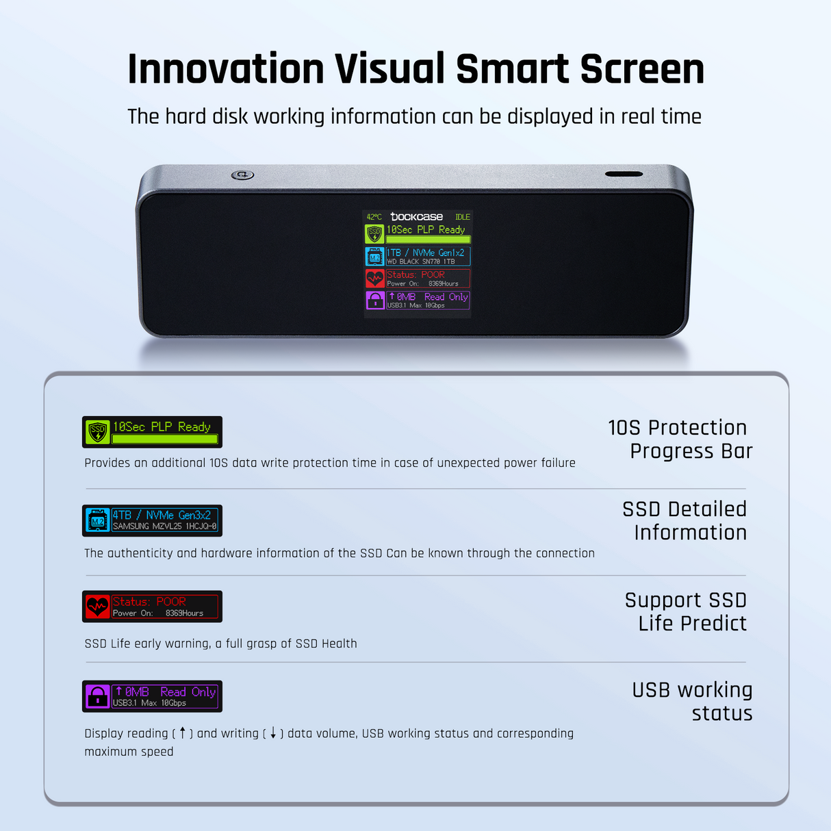 Dockcase 10s PLP M.2 NVMe Smart SSD Enclosure Pro Capacity Up to 4TB(Grey, DSWC1C-10)