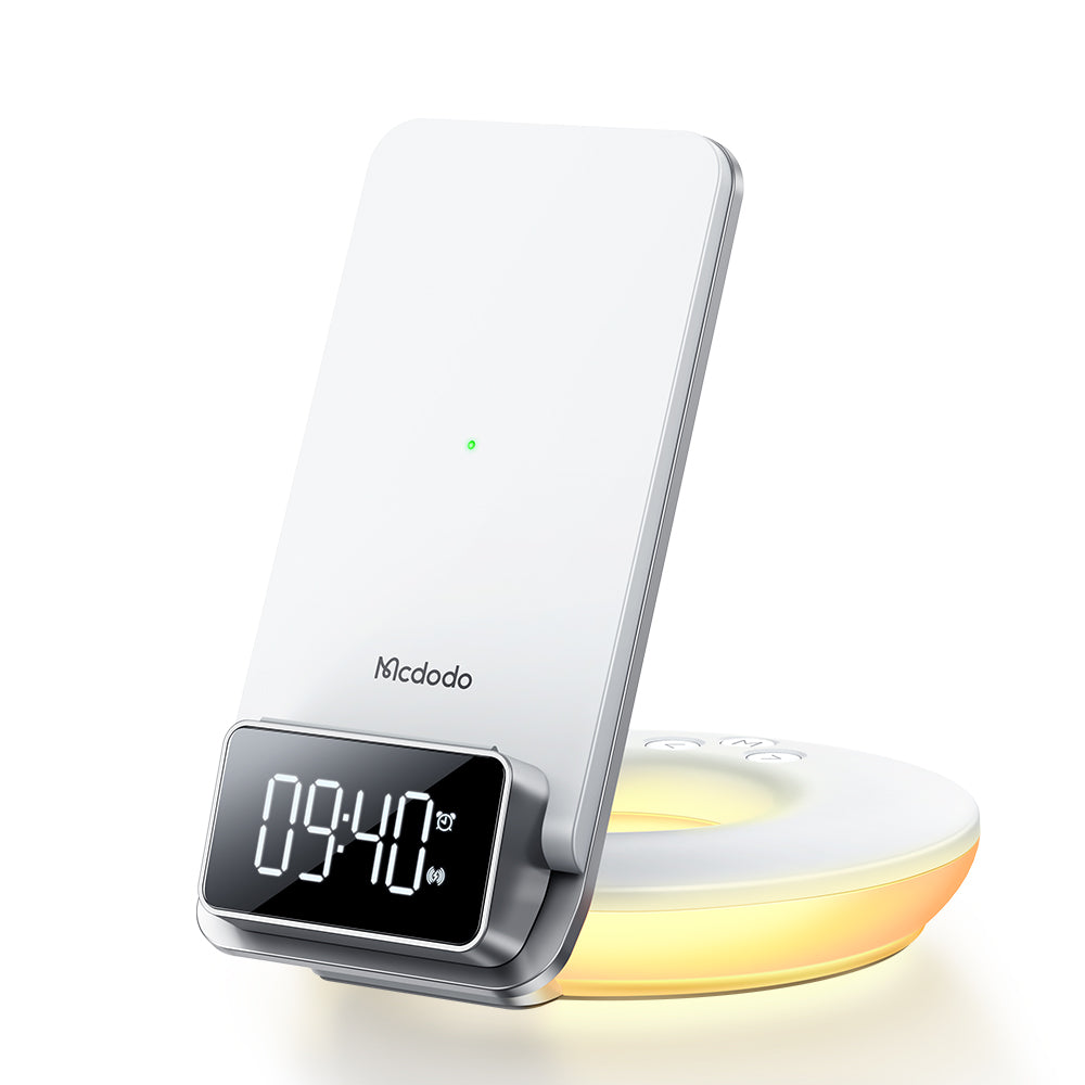 Mcdodo MG Series 3 in 1 Wireless Charging Stand with Night Light and LED Clock(White)