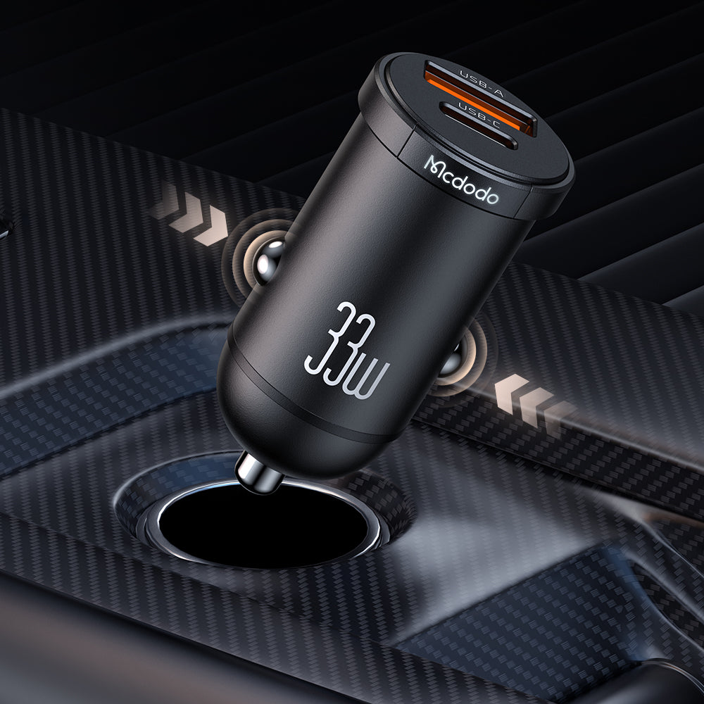 Mcdodo 33W Cool Series Mini Dual Port Fast Car Charger With LED Light (USB-C + USB-A )