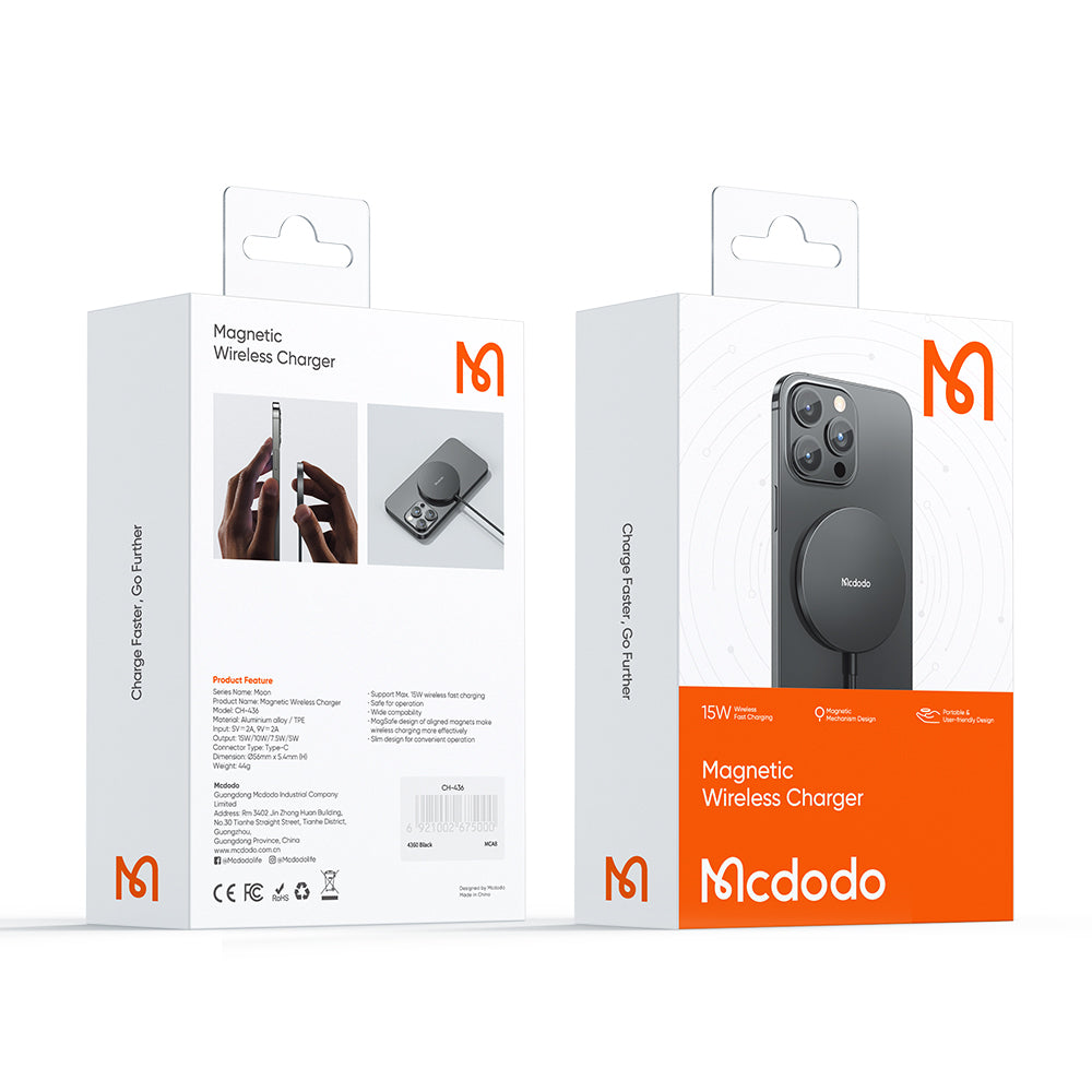 Mcdodo Magnetic Wireless Charger Made Up of Alloy/ TPE(Black)