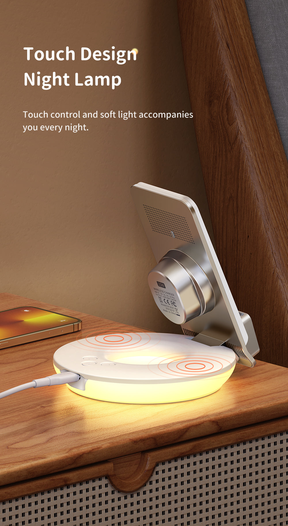 Mcdodo MG Series 3 in 1 Wireless Charging Stand with Night Light and LED Clock(White)