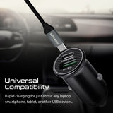 Promate 60W USB-C Car Charger, Super-Fast Type-C Power Delivery Car Quick Charger 3.0 USB Port, Aluminum Alloy(Black)