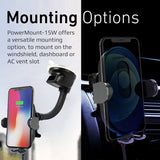 Promate Wireless Car Charger Mount with 15W Qi Smart Coil Alignment and Auto-Clamping, PowerMount-15W