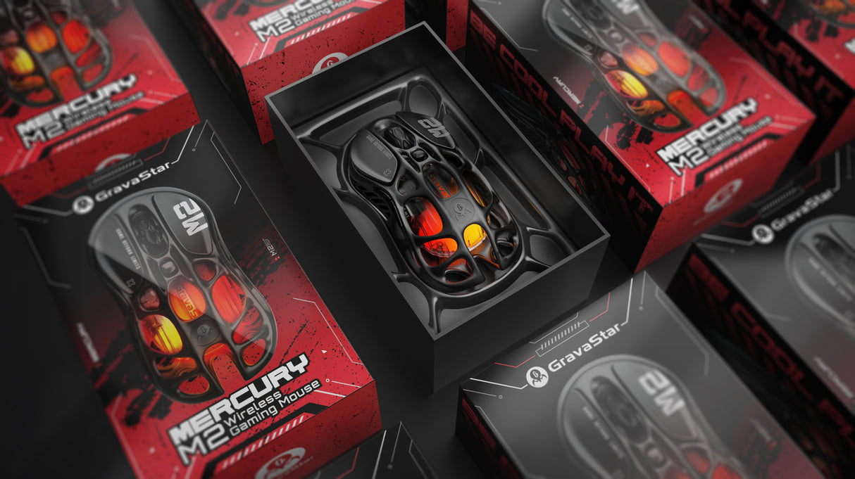 GravaStar Mercury M2 Pro Gaming Mouse Lightweight TUROSPEED Wireless Technology, 5 Programmable Buttons, 5 Dynamic Lightsync RGB Modes(Black)