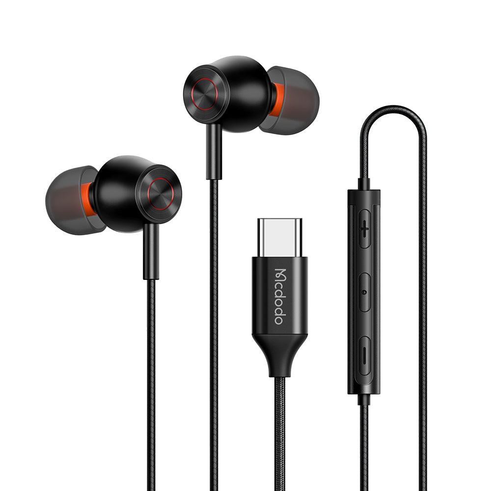 Mcdodo Alloy/ Nylon Type-C Wired Earphone Length 1.2 m(Black)