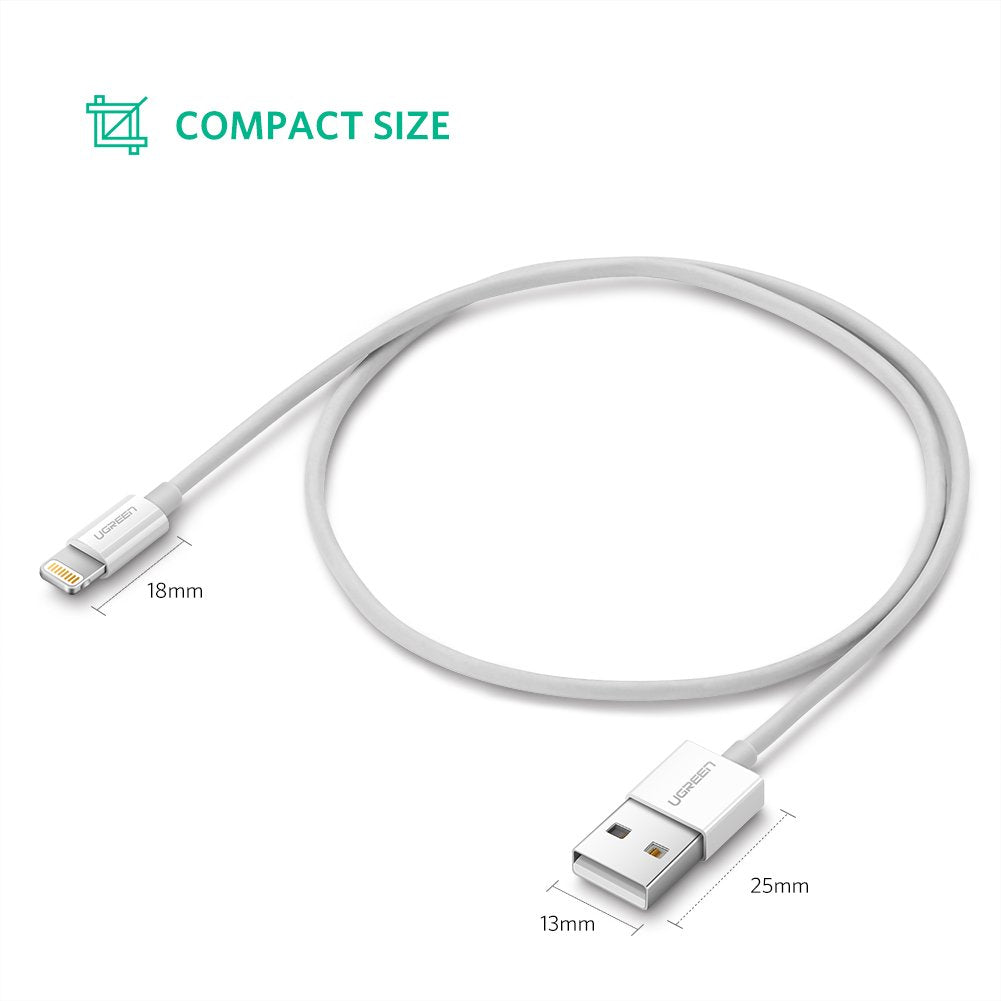 UGREEN USB-A Male to Lightning Male Cable Nickel Plating ABS Shell White