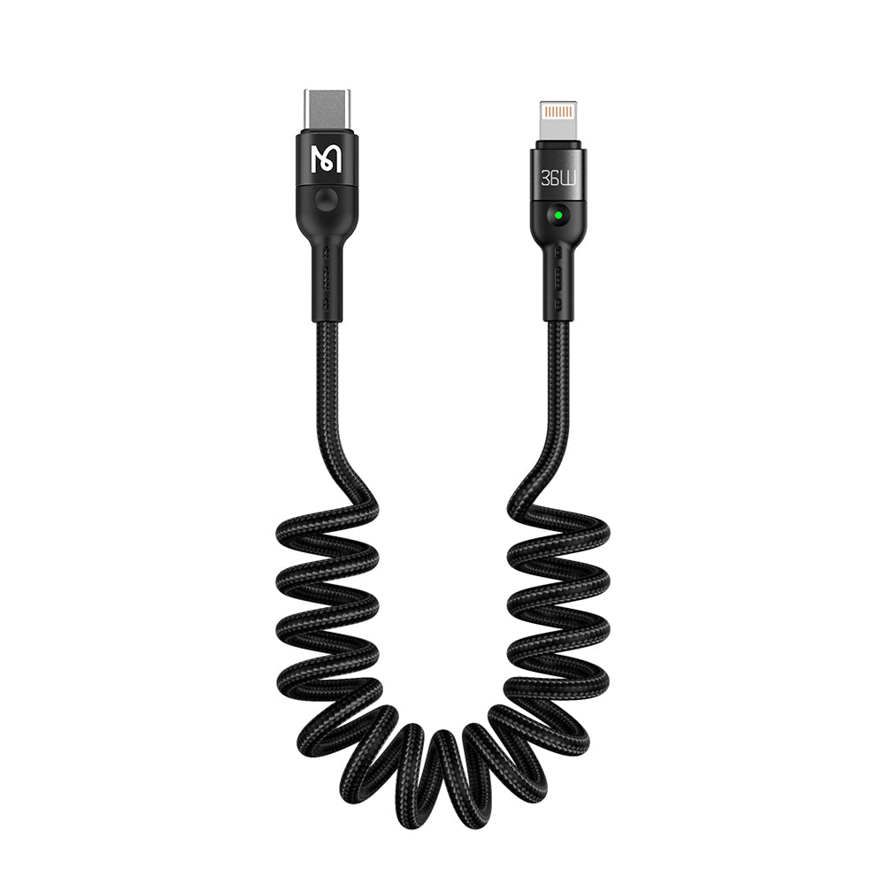 Mcdodo 36W Type-C to Lightning Coil Data Cable, 1.8m, with a transmission speed of 480Mbps (Black)